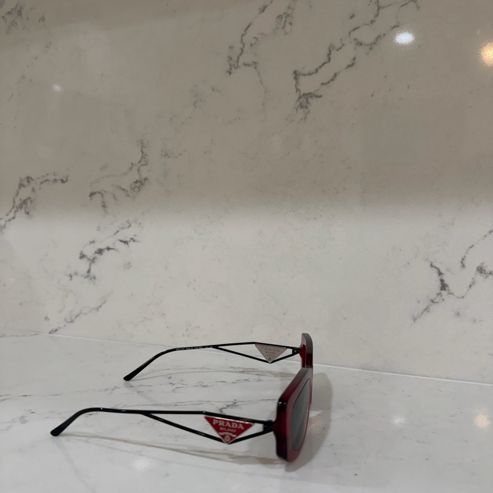 Prada Red Rectangular Sunglasses with Black Lenses - Picture 3 of 6